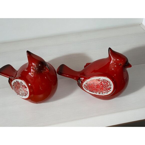Red Cardinal Bird Ceramic Figurines With Mosaic Design - Picture 4 of 11